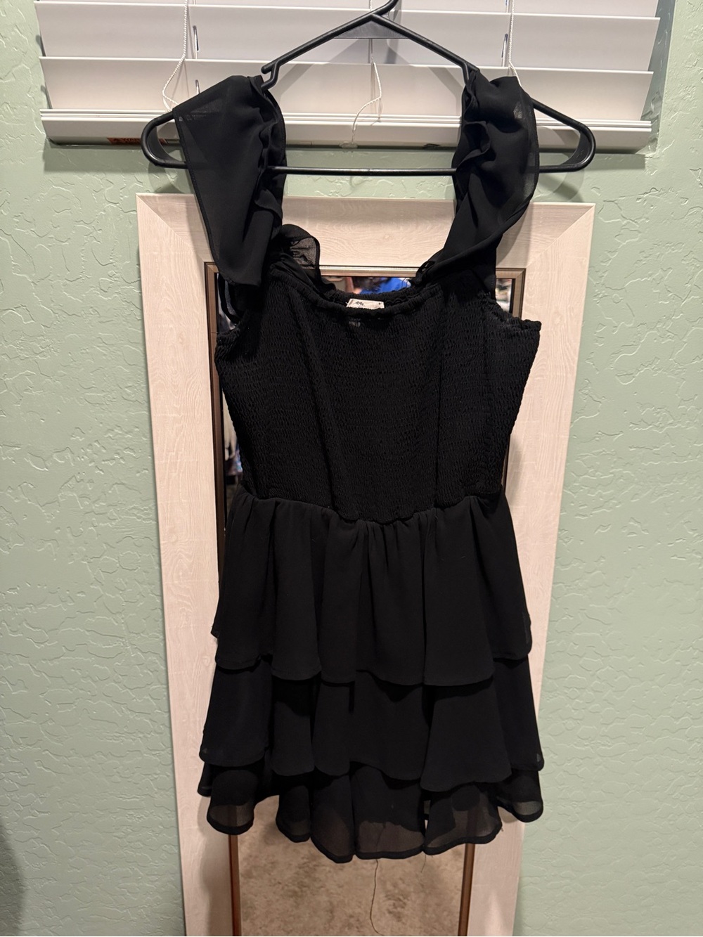 entro Black Smocked Neck Ruffle Top